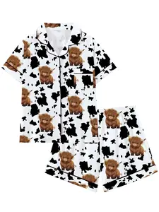 Teen Cute Animal Pattern Sleepwear Set, Loose-Fitting Short Sleeve Pajamas, Comfortable for All Seasons