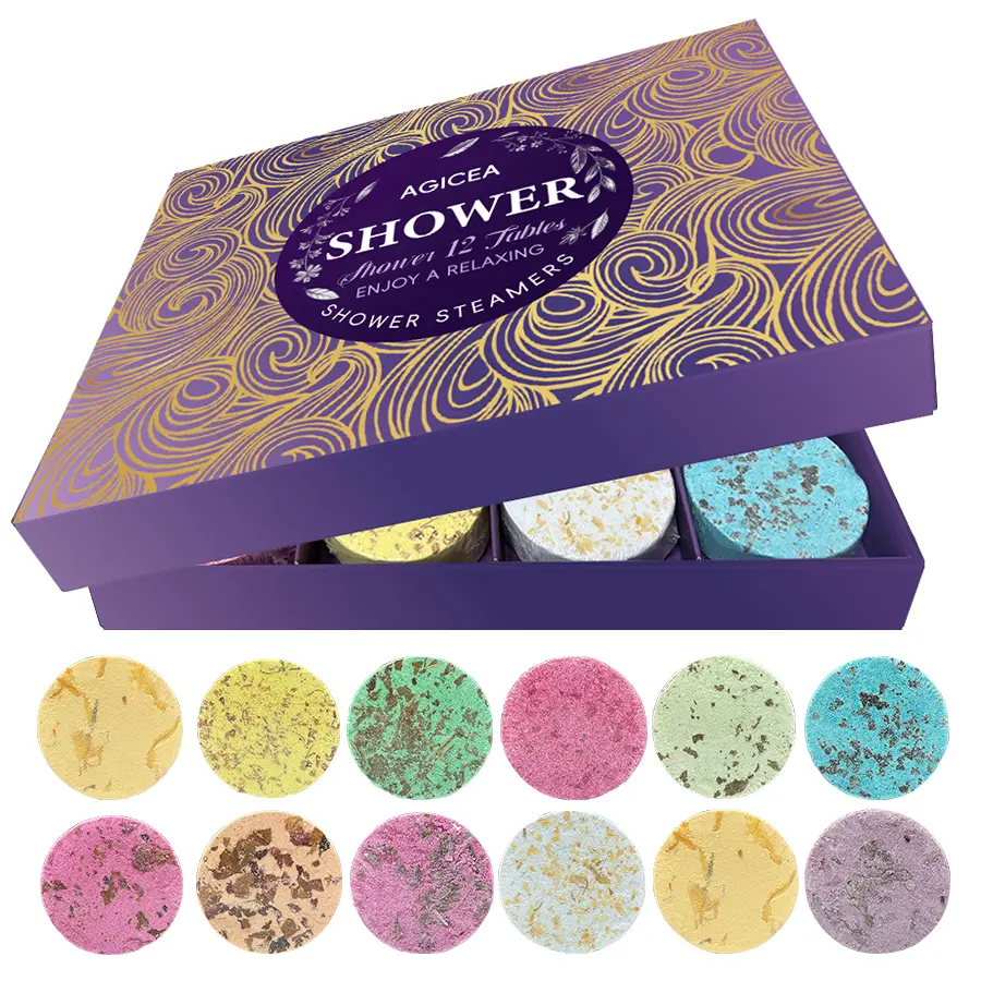 AGICEA 12-Pack Shower Steamers Gift Box, 12-Scent Shower Bomb Tablets with Shea Butter, Ideal for Self-Care & Relaxation – Perfect Gift for Moms, Boyfriends, and Girlfriends Alike