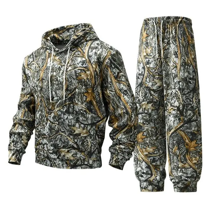 Men’s autumn camouflage set, hooded top + casual long pants; retro, fashionable, minimalist camouflage everyday style; breathable, comfortable long-sleeve street hoodie; breathable casual long pants; menswear, men’s set Outfit Trouser Menswear Streetwear