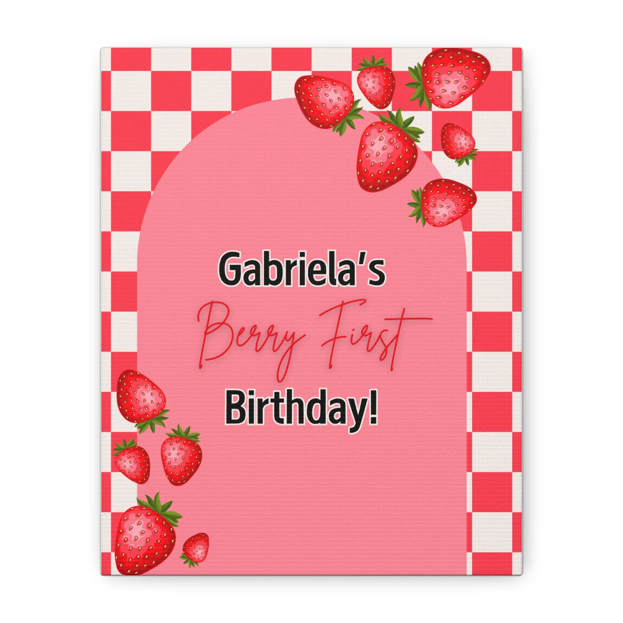 Personalized Birthday Canvas Art, Strawberry Theme Wall Decor, Kids Room Decoration, First Birthday Gift, Baby Shower Decor