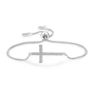 Adjustable Zircon Cross Bracelet for Couples Men and Women Faith Jewelry Gift