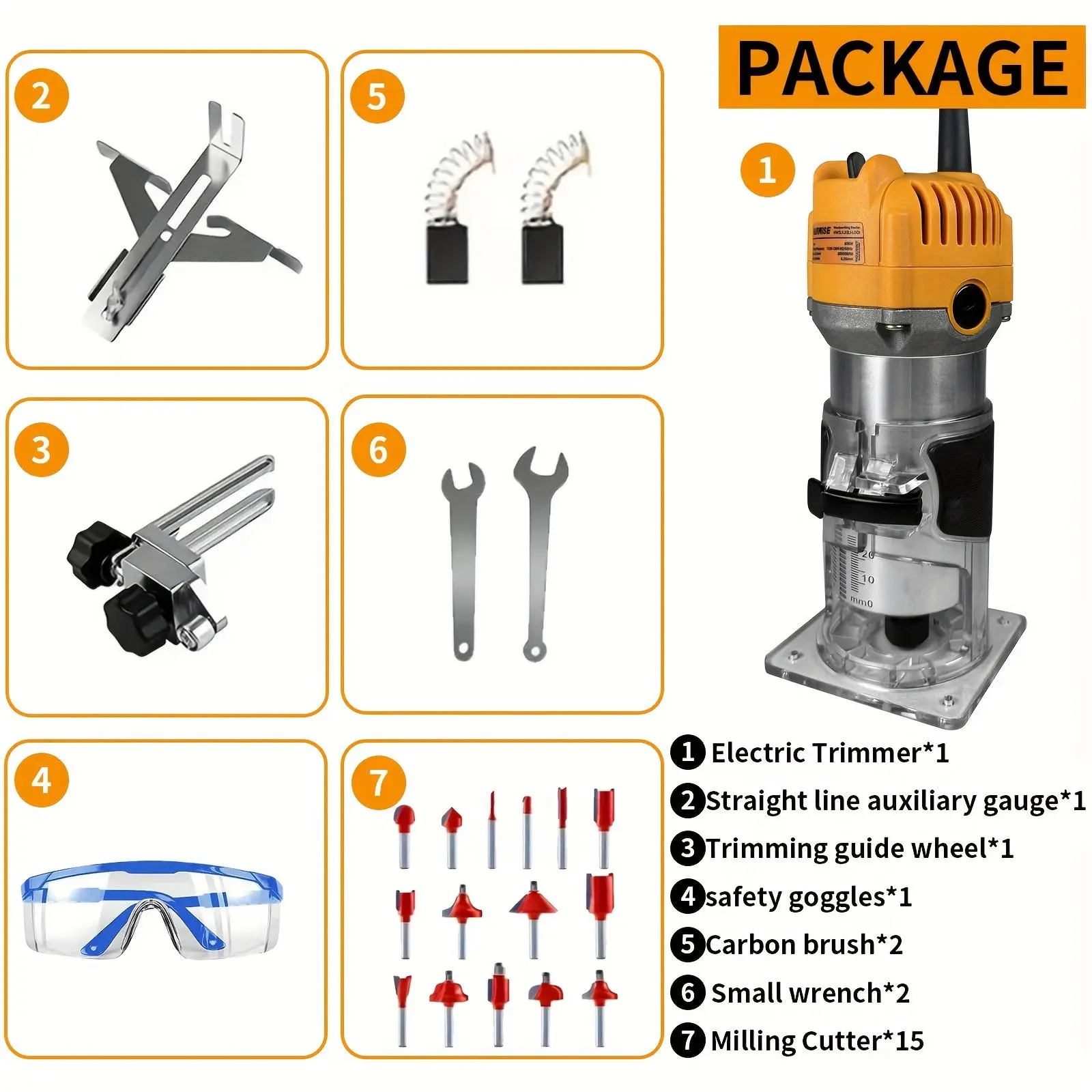 HANWISE 800W Power Corded Compact Wood Router, 15 Multi-Shape Bits, Unobstructed View Base – Accurate Edge Shaping, Recessed Groove Cutting on Wood Surfaces for Woodworkers & DIY Enthusiasts