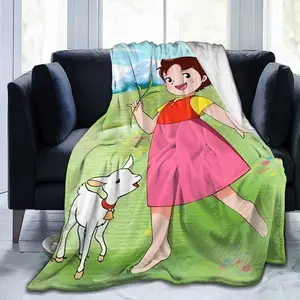 Super soft flannel blanket with Heidi character print, warm and comfortable for sofa bed, office and travel, suitable for all seasons