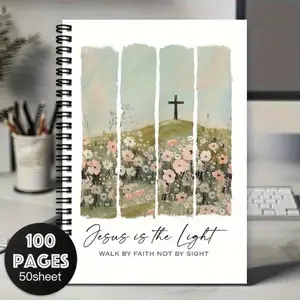 Christian Spiral Notebook Jesus Is Light Bible Journal Prayer Diary Church Notes Soft Floral Design Portable Faith Notebook