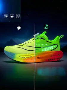 Parent - child Fluorescent Green Luminous Carbon Plate Popcorn - Sole Running Shoes Sneakers, Racing Trendy Style, Breathable Mesh Material, Luminous & Eye - catching & Excellent Cushioning, Ideal for Parent - child Night Running & Sports Fitness