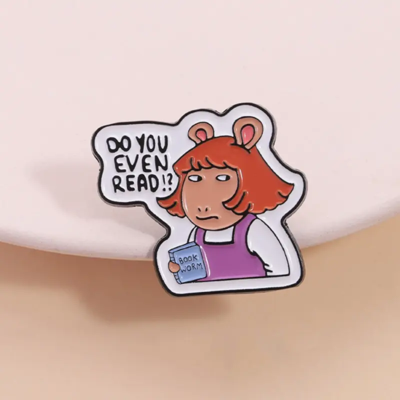 Arthur Bookworm Badge, Classic Animation Derivative Design, Mouse Ears Reading Theme, Cute Humorous Reading Accessory, Retro Vintage Backpack Decoration Gift, Decor Pins, Lapel Brooch, Alloy Brooch Pin, Fashion Accessory