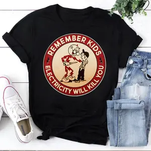 100% Cotton Funny Retro Vintage Electricity Will Kill You Emblem Vintage T-Shirt, Electricity Can Kill Shirt, For Children Shirt