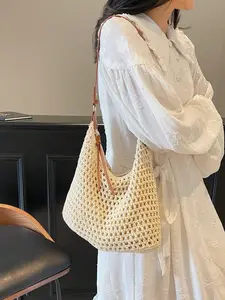 Beach Vacation Woven Bag 2026 Summer New Commuter Shoulder Crossbody Bag Hollow Out Knit Stylish Tote Bag