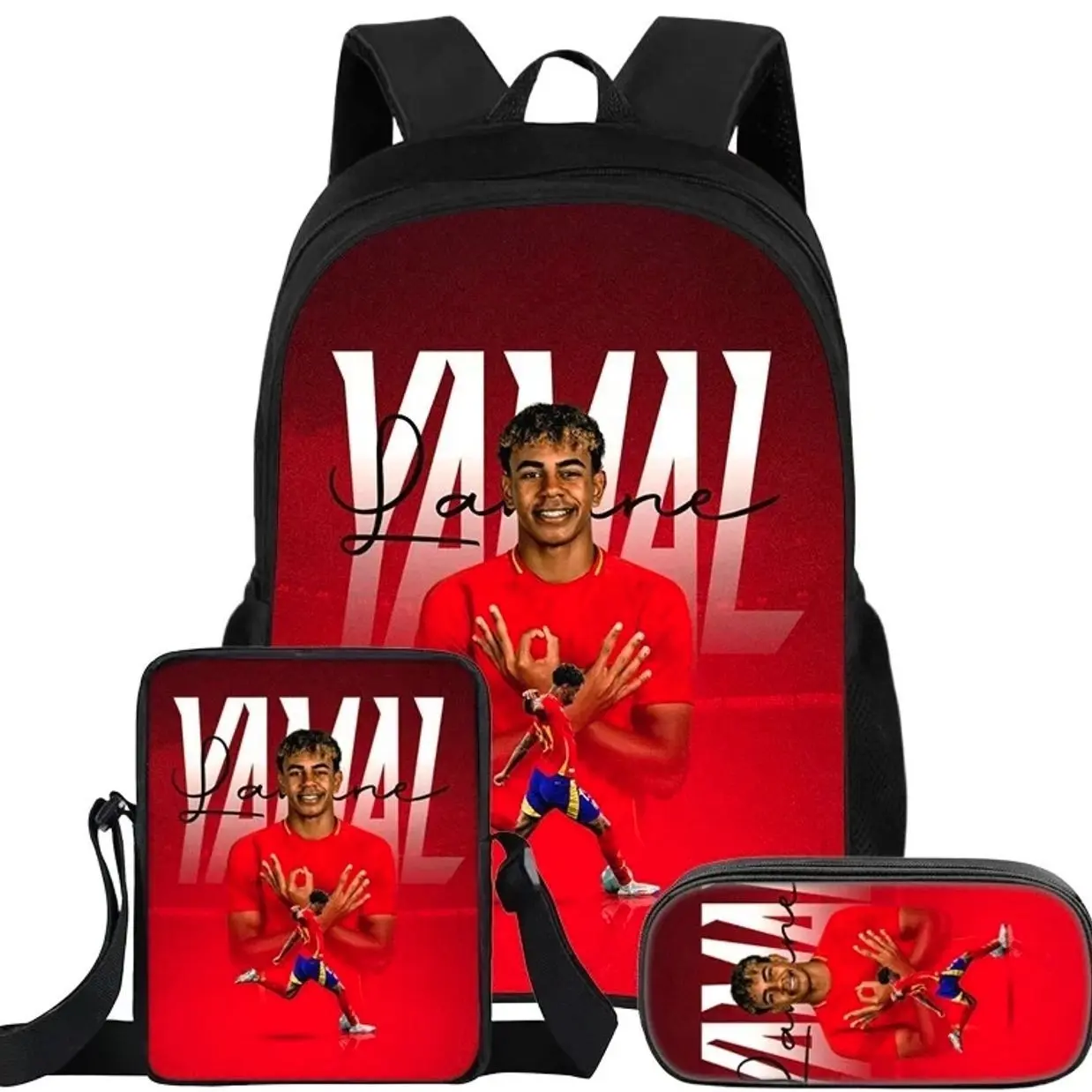 Cool Soccer Player School Bag Set | 3 Pcs Student Backpack Insulated Lunch Tote & Pencil Case | Birthday Gift for Boys