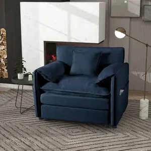 Oversized 41.73" Sofa Chair, Modern Upholstered Armchair with 1 Toss Pillow, Modular Sectional Sofa for Living Room, Deep Seat Reading Sofa for Bedroom Apartment, DIY Combination Chenille, Blue