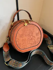Women's Elegant Flower Pattern Round Shaped Crossbody Bag, Fashionable PU Leather Shoulder Bag for Daily Used, Casual Trendy Versatile High-quality Daily Commuting Bag, Stylish Crossbody Bags, Fashionable Patterned Bag