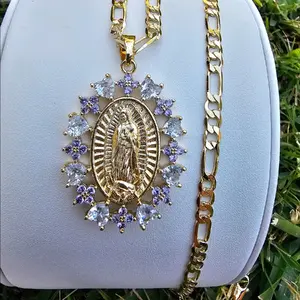 virgen de guadalupe con morado piedra necklace