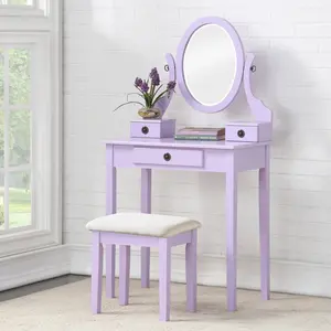 Moniys Wood Moniya Makeup Vanity Table and Stool Set, Purple On-Site