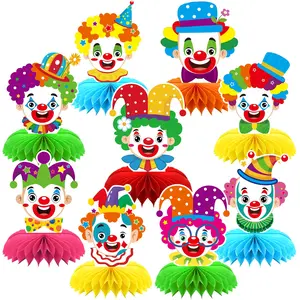 9Pcs Circus Clown Party 3D Honeycomb Centerpieces Decorations, Circus Clown Table Decorations for Carnival Theme Party Decorations Circus Party Supplies, Birthday Party Favors, Birthday Baby Shower Party Decorations