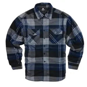 YAGO Men's Quilted Lining Button Up Plaid Flannel  Jacket with Side POCKET Navy/Dark 2E
