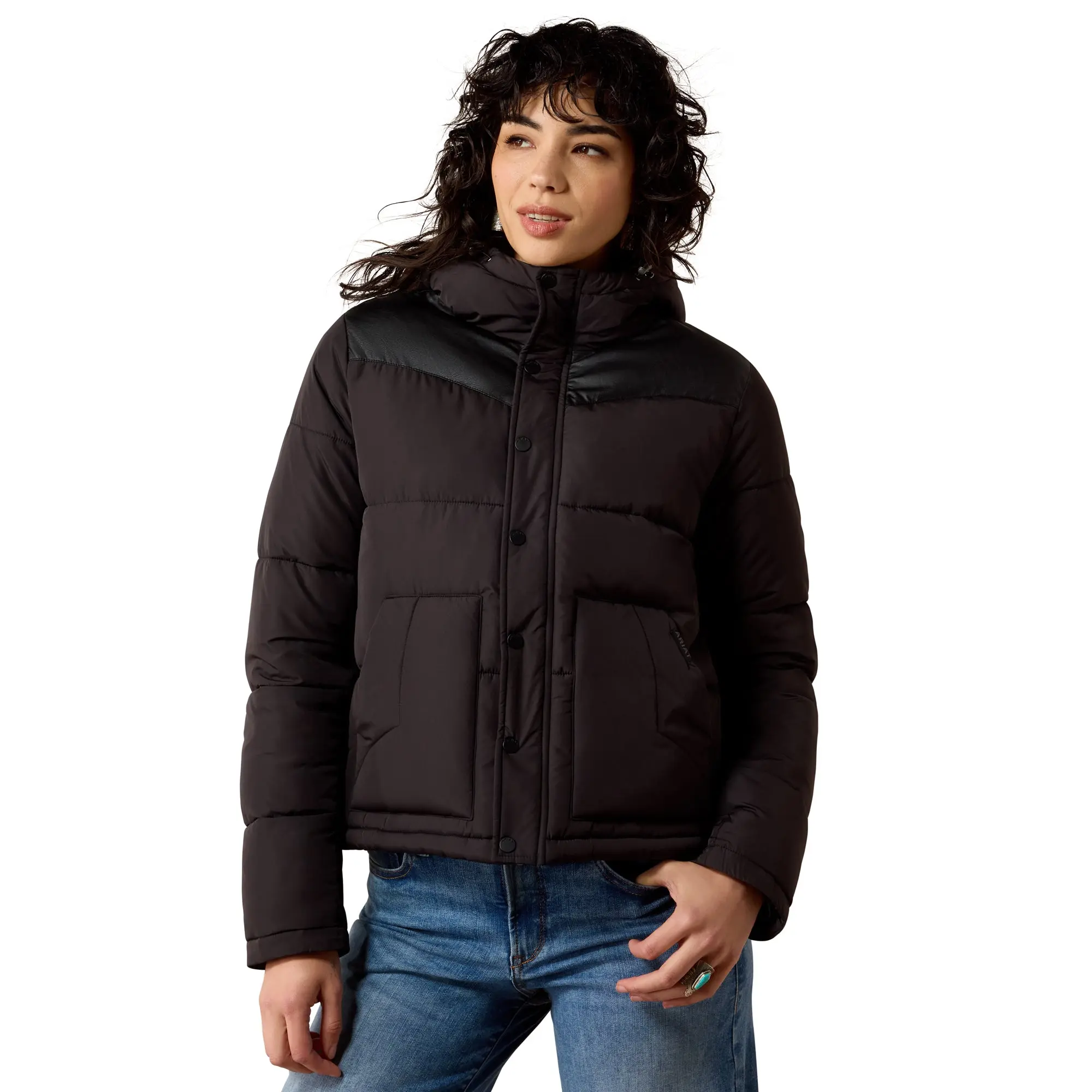 Women's Ariat Black Frontier Flap Down Puffer Jacket, Style 10079507, Flap Women's Down Jacket