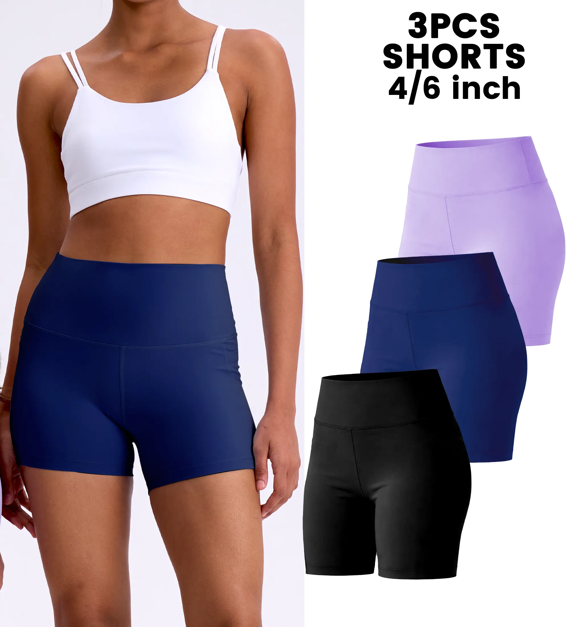3 Pack SKIDREAM Women's High Waisted Biker Shorts - 4"/6" Black, Stretchy Polyester V-Shape Plus Size Activewear for Gym Yoga Workouts