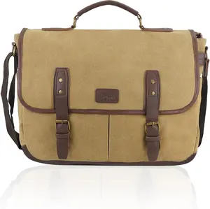 Vintage Canvas Messenger Bag for Men – Laptop Briefcase for Work & Travel – Multi-Pocket Crossbody BagGift.