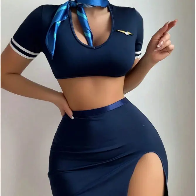 Airline Stewardess Roleplay Uniform Lingerie Set – Sultry Airline Stewardess Design, Perfect for Roleplay Fun