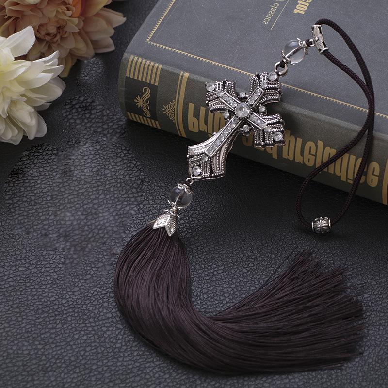Alloy Crystal Diamond Car Pendant Peace Cross Interior Rearview Mirror Decoration Car Accessories