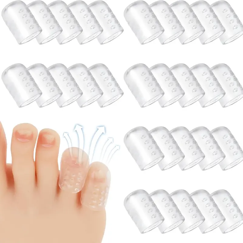 30pcs Perforated Silicone Toe Protectors for Adults - Easy to Adjust, Almost Invisible, Comfortable Gel Cushion Anti-Friction Guards for Running, Cushion Toe Pain Relief, Reduce Pressure on Shoes, Relieve Corn-Caused Pain