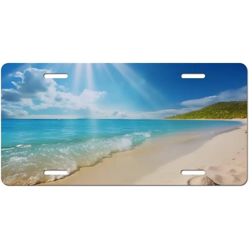 Bright Sunshine Summer Beach License Plate Frames for Women - Universal Aluminum, Rustproof, Personalized License Plate Cover with 4 Holes, 6x12 I