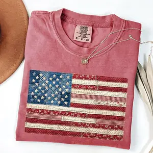 [Printed Shirt] Comfort Colors 4th Of July T Shirt, Retro American Flag Tee, Patchwork Usa Shirt, Patriotic Shirt, Fourth Of July Shirt, Usa Flag Tee