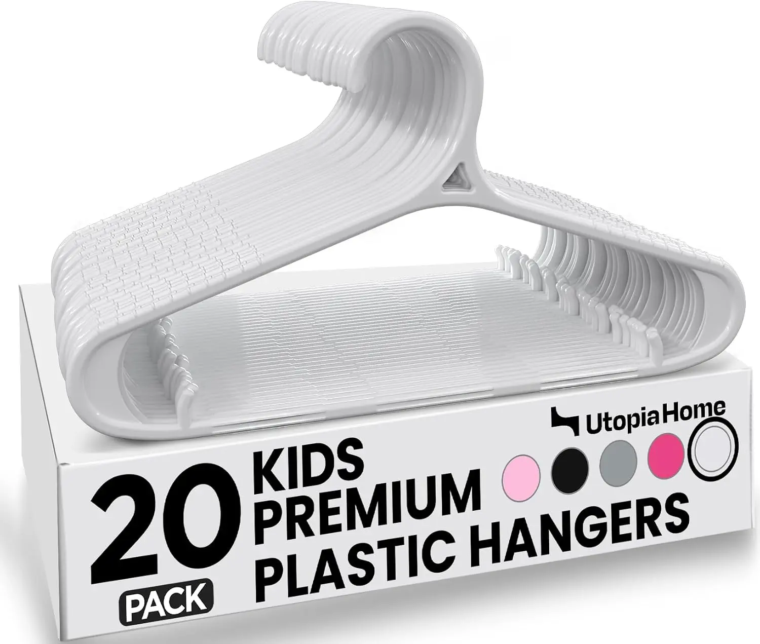 Home Kids Hangers 20 Pack – 11 Inch Non-Slip Baby Hangers White |   Non-slip shoulder grooves |   Strap |   Pants bar |   for children's & infant clothes