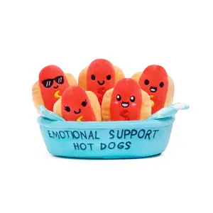 Emotional Support Hot Dogs by Relatable – Funny Valentines Plush Toys for Friends, Cute Gift for Girlfriend or Him, Includes 5 Plushies with Basket