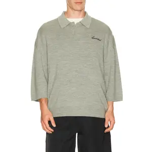 Fear of God ESSENTIALS Signature 3/4 Sleeve 90's Knit Polo in Concrete Heather