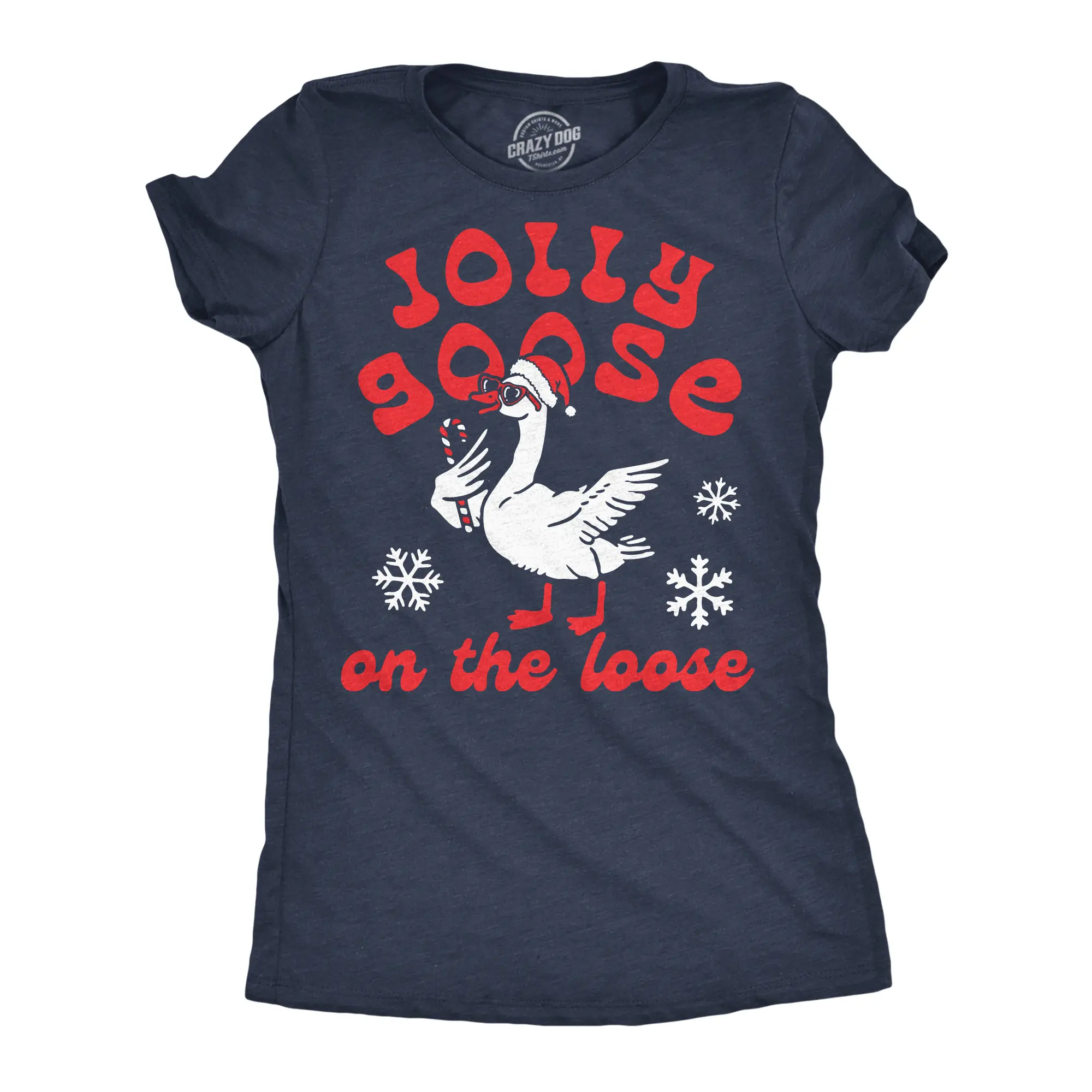 Womens Funny T Shirts Jolly Goose On The Loose Sarcastic Christmas Graphic Novelty Tee For Ladies Funny Womens T Shirts Cute Vintage Fashion Casual Ladies T-Shirt Gift Christmas Tops for Women Funny Animal Top Navy -