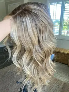 Soft 14-Inch Highlighted Blonde Body Wavy Wig, 100% Human Hair, 150 Density, 13x4 Lace Front, Pre-Trimmed Soft Wig, Seamless Blend, Natural Look