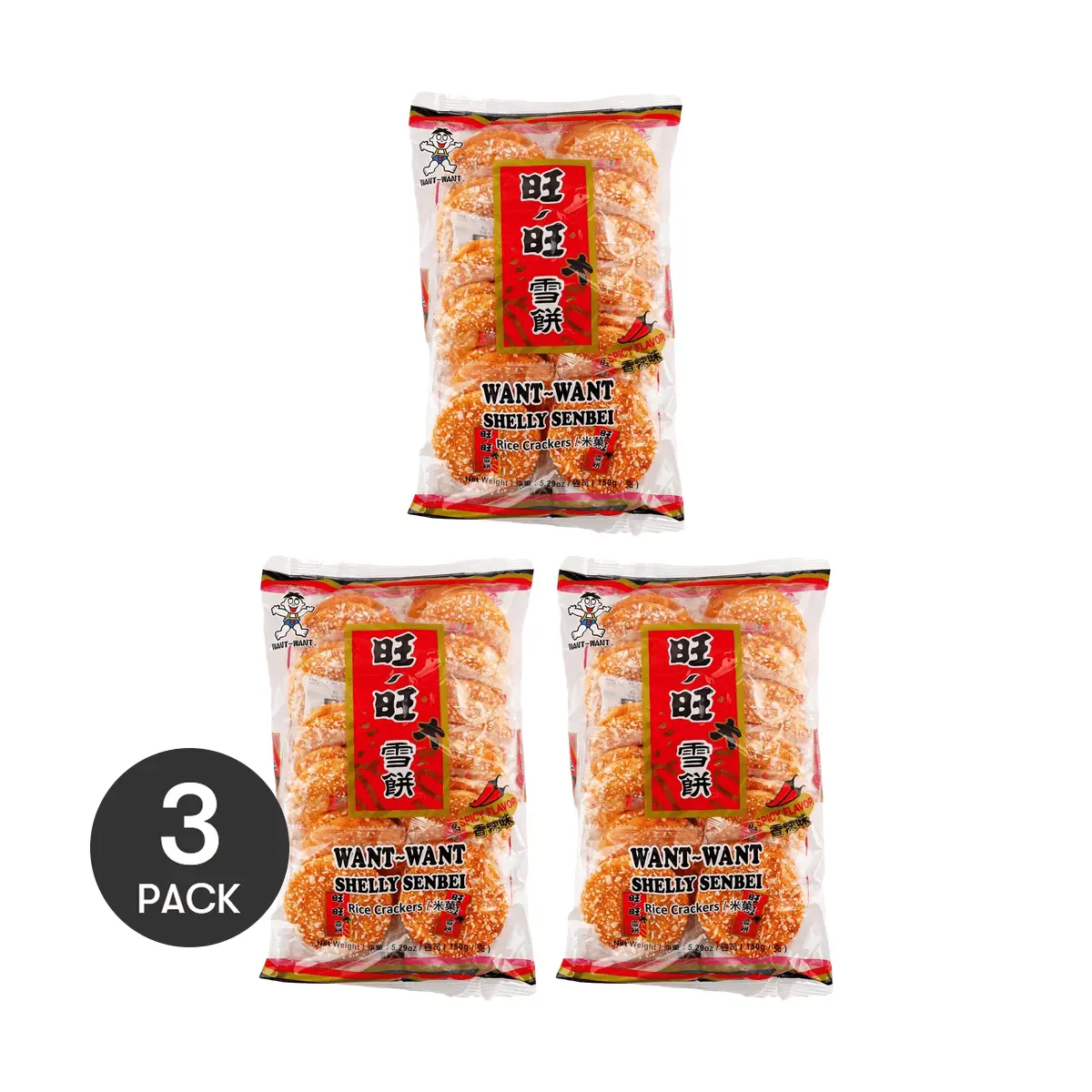 3 Pack Want Want Snow Spicy Rice Crackers 5.29 oz - Taiwanese Snack, Crispy Savory Treat