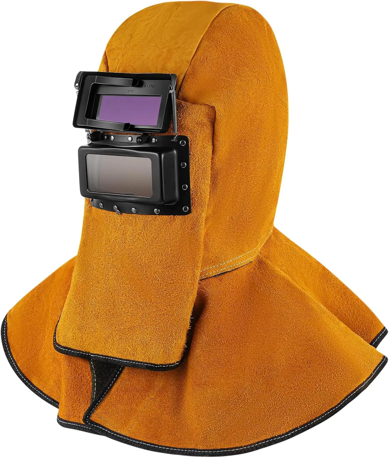 Yellow Leather Welding Helmet with Auto Darkening Filter Lens, Durable Protective Welding Hood for Welder Work