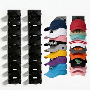 2-Pack Heavy-Duty Adhesive Hat Rack, Wall-Mounted Cap Organizer, Multi-Layer Hat Storage Holds 16 Hats, No-Drill Hooks for Closet Door/Bedroom