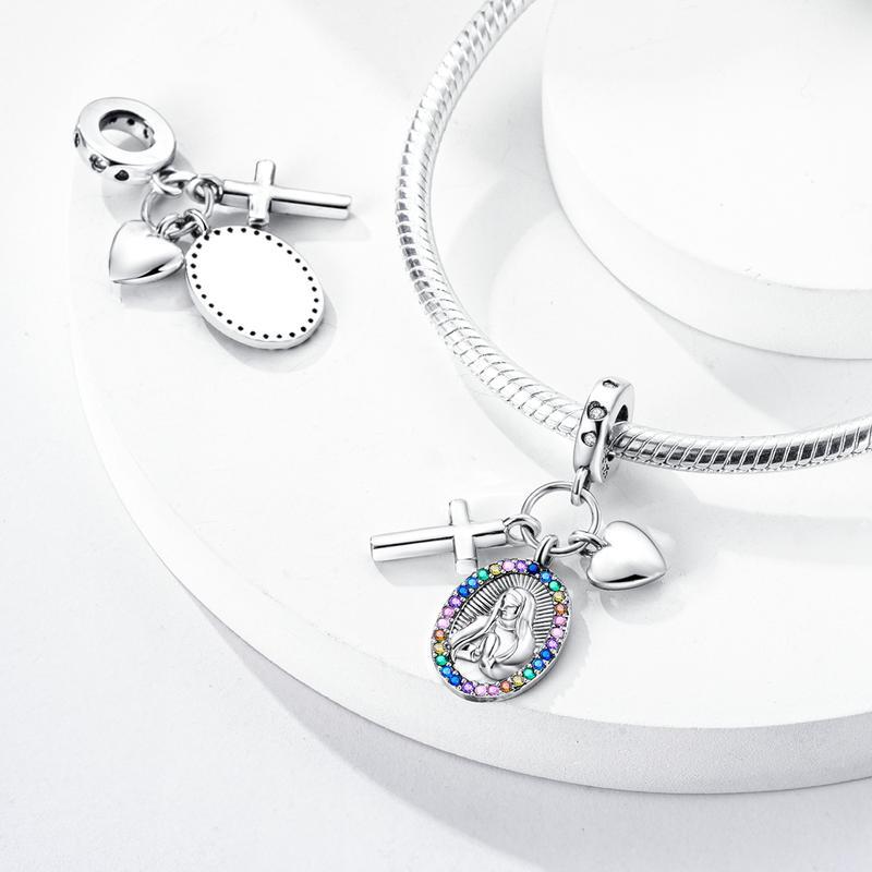 Virgin Mary Cross Pendant | Rainbow Zirconia Religious Jewelry | Elegant Faith-Inspired Jewelry | Compatible with Pandora Bracelets and Necklaces | The Perfect Spiritual Gift for Women