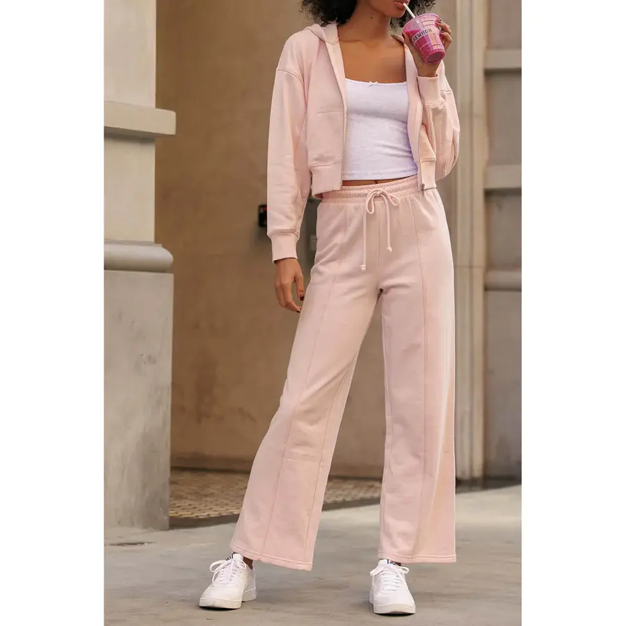 Vintage Washing Wide-Leg Sweatpants - Chalk Pink