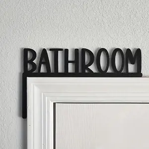 Bathroom Door Topper Metal Wall Decor Black Toilet Sign 11.42 x 6.54 Inches Durable Decorative Corner Accents Housewarming Gifts Left Side