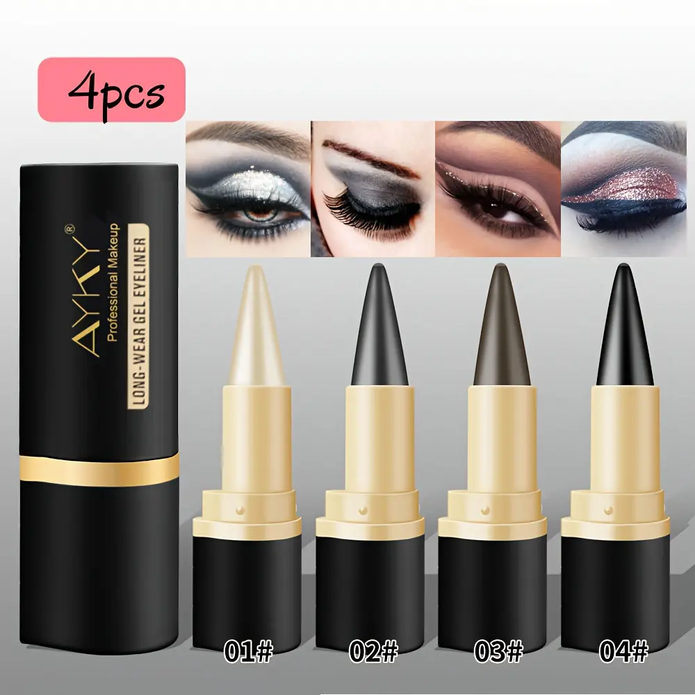 4pcs Waterproof Eyeliner Gel Set, Eyeliner For Waterline, Quick-Dry Matte Liquid Eyeliner Pencil, Long-Lasting Smudgeproof Eye Makeup Products for Daily Use