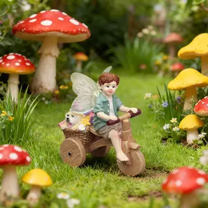 Boy Riding Bicycle Fairy Statue Ornament, Four Seasons Garden Decoration, Home Desktop Display, Valentine's Day Easter Decor