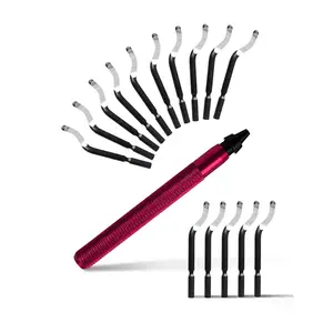 Deburring Tool Kit with 15 HSS Rotary  for  Printing, , Metal, Ideal Tubing and  Printing Deburring, a red Handle (RED)