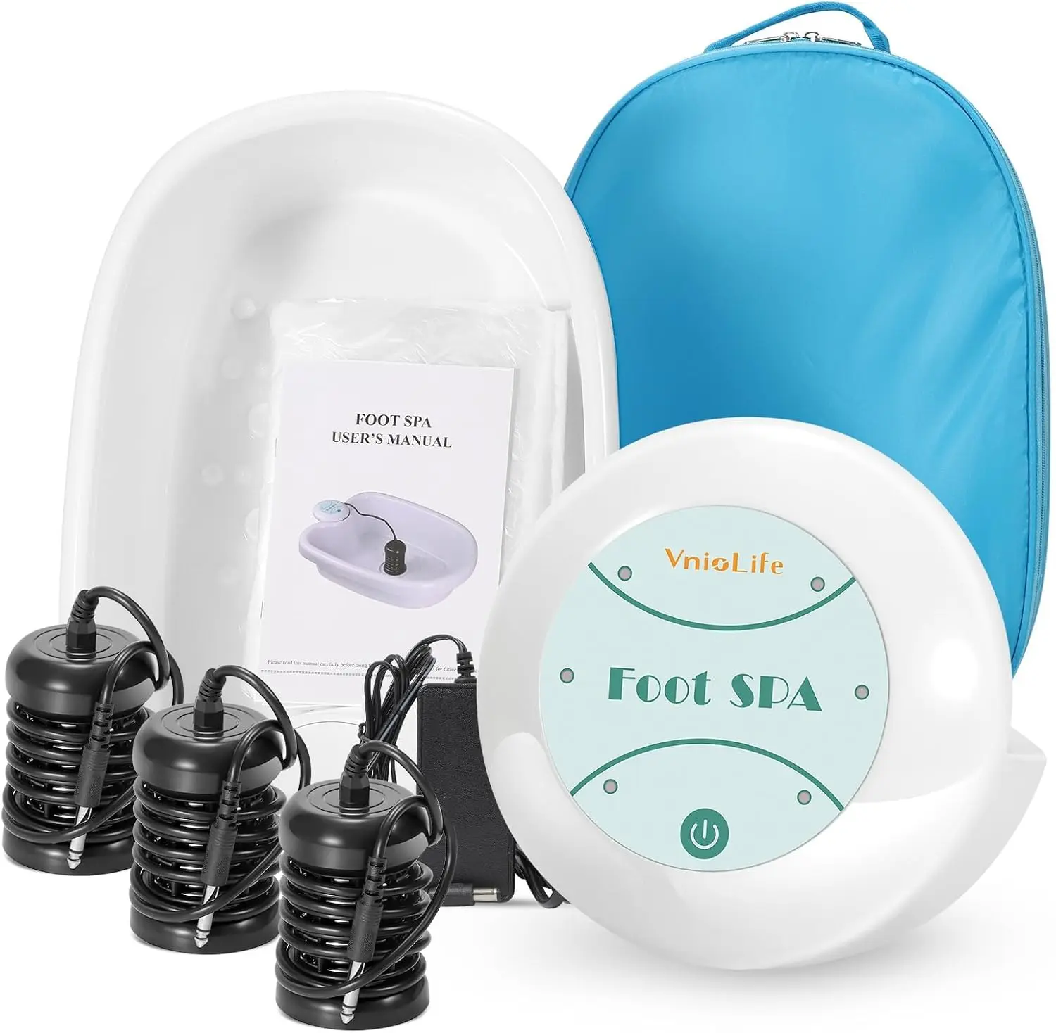 Summerwins AC 110V Ionic Foot Bath Machine - 30-Minute Preset Timer Foot Basin, Portable Cleansing Relaxation Soaker, 100 Liners, Zipper Carry Bag, Home & Salon Use, Parents Gifts