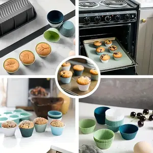 12pcs Silicone Cupcake Liners Molds Round Square Rectangle Reusable Non-Stick Muffin Cups Baking Multicolor Bento Lunch Box Dividers