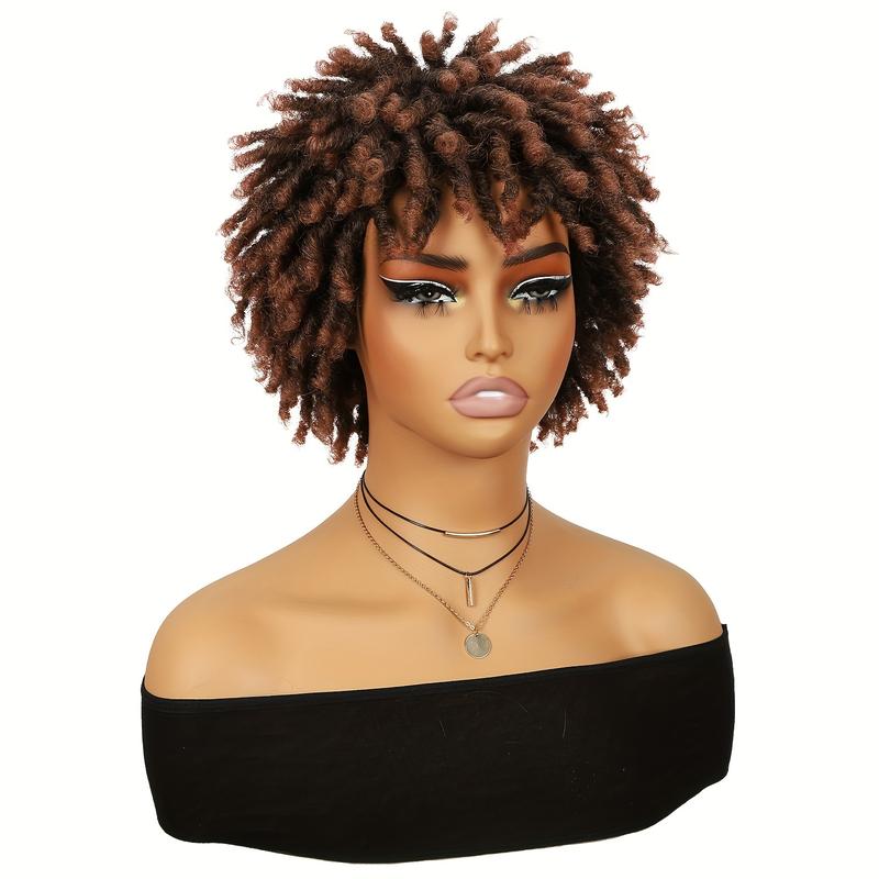 LEZN HAIR Chic Short Dreadlock Wig for Black Women - 6 Inches Ombre Synthetic Hair, Faux Locs Twist Braided Afro Curly Style, High-Temperature Fiber, Fit