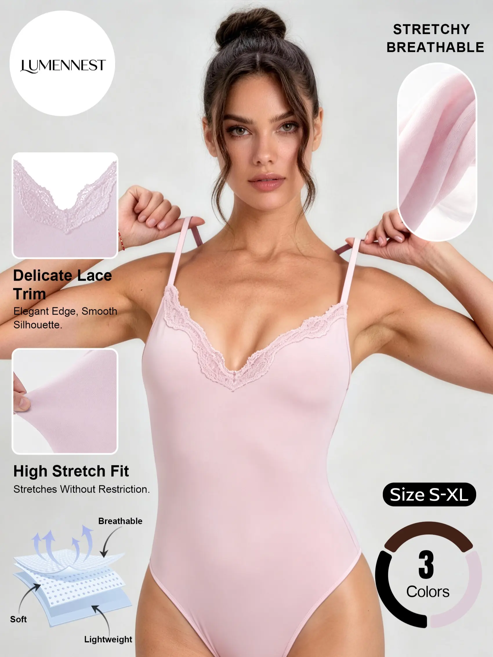 LUMENNEST Women's Athleisure Lace Trim Adjustable Strap Flattering Bodysuit, Lightweight Moisture-Wicking Stretchy Summer Outfit, Solid Color Breathable Quick-Drying Camisole #TikTokMadeMeBuyIt #SummerEssentials #ActiveWear