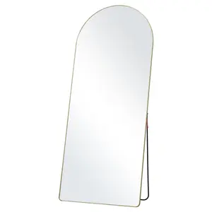 VEVOR Arched Full Length Mirror,  71'' x 30'', Large Free Standing Leaning Hanging Wall Mounted Floor Mirror with Stand Aluminum Alloy Frame, Full Body Dressing Mirror for Living Room Bedroom, Black Decor Crystal