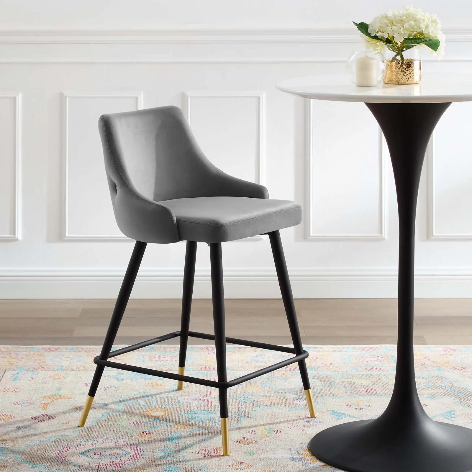 Modway Tufted Performance Velvet Counter Stool, Gray Indoor Furniture Chair