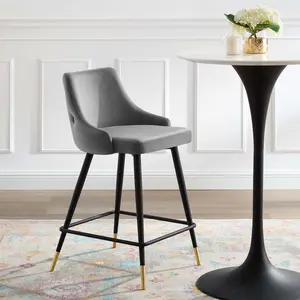 Modway Adorn Performance Velvet Counter Stool in Gray