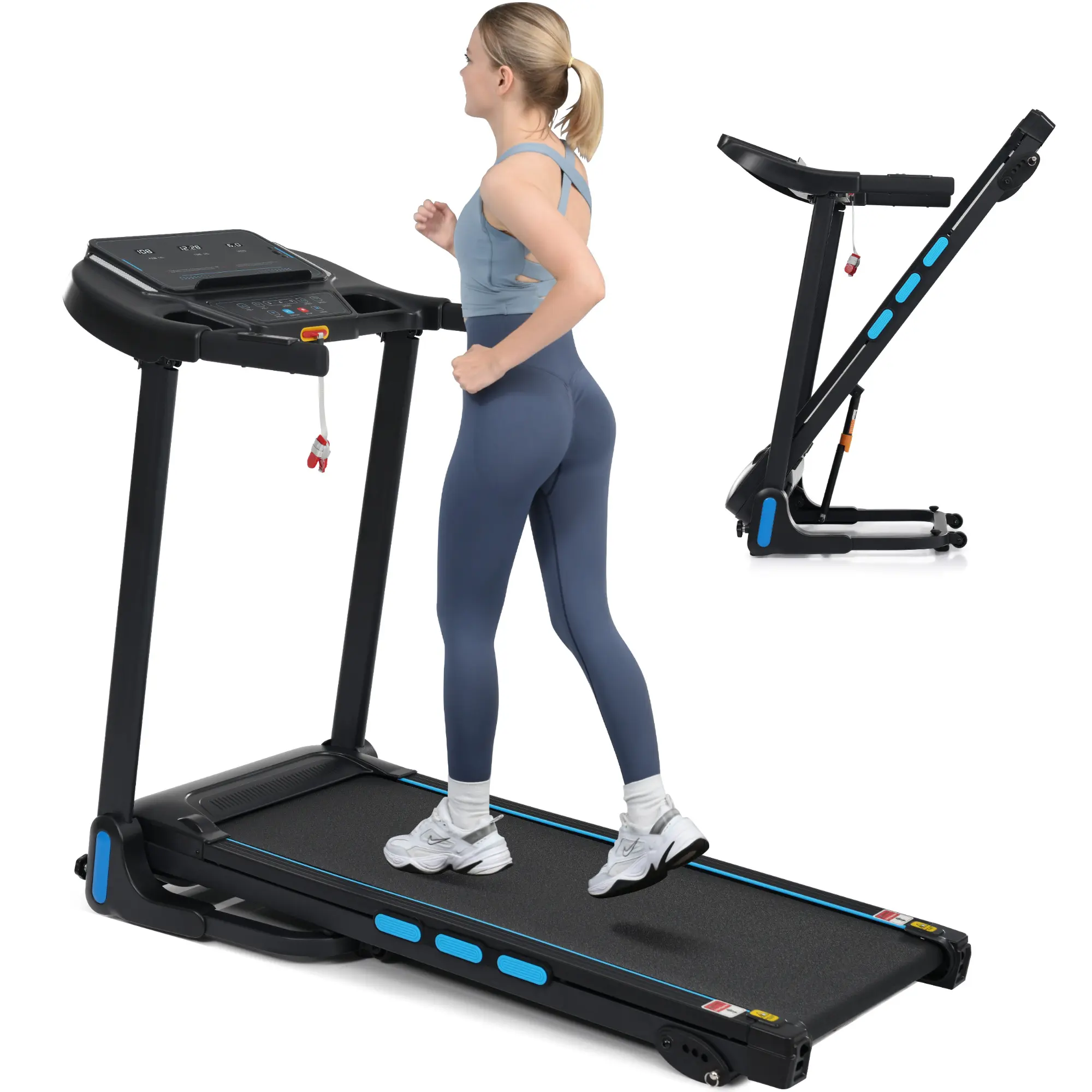 Fahuac Foldable Walkable Treadmill - 3.5HP Quiet Motor, 0-10MPH Speed, 6% Manual Incline, 350 lbs Capacity, 41.7x15.4in 7-Layer Shock-Absorption Belt, 3-Screen LED Display, Bluetooth Speaker, Hydraulic Folding Home Gym System for Whole Body Workout, Unise
