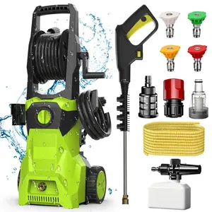 【FathersDayGift】1500W Electric Pressure Washer, Portable Heavy-Duty Compact Cleaning Machine with 4 Quick Connect Nozzles & Pressure Washer Attachment, Car Wash Equipment for Home, Garden Use | Father's Day Gift Idea